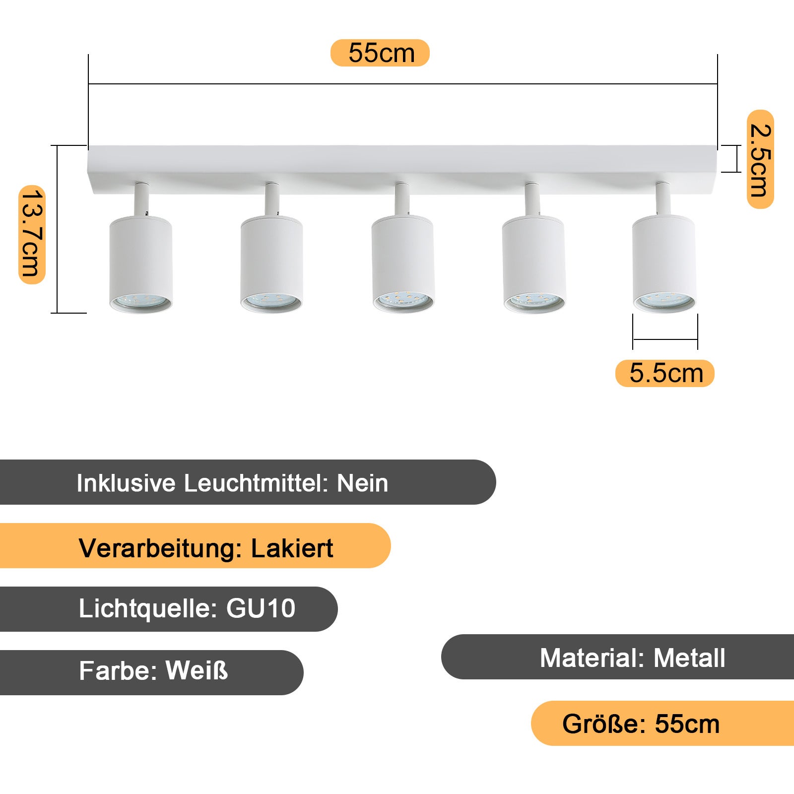 NETTLIFE Focos Iluminação de Teto LED Branco 5 Luzes GU10 Giratório 330° Industrial Moderno Sem Lâmpada para Sala e Quarto - 8