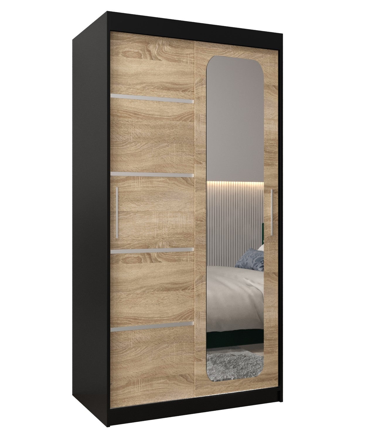 Szafa przesuwna garderoba PROMO V2 100 x 62 x 200 cm Czarny + Sonoma - Abiks Meble
