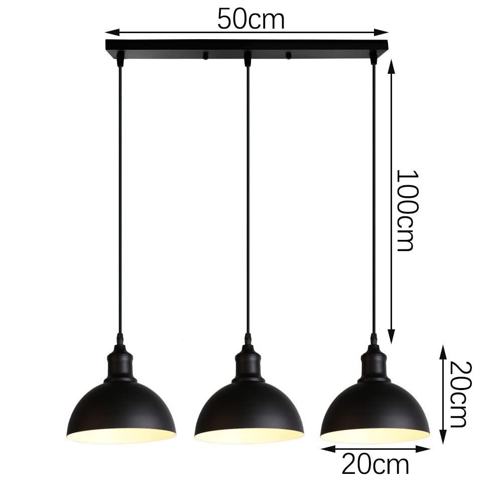 3-punktowa lampa wisząca z metalu w stylu rustykalnym, z regulacją wysokości, w stylu rustykalnym, czarna, żarówka nie jest dołączona - 2