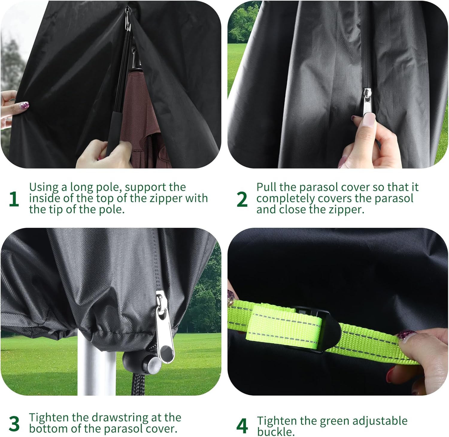 Housse de parasol déporté - Coupe-vent robuste - Grande protection 1 à 3 m - Résistante aux UV - Étanche - Fermeture éclair - 3