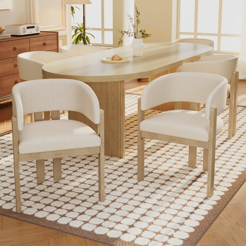 Zestaw 6 krzeseł do jadalni z podłokietnikami - 60 x 51 x 80 cm - tkanina bouclé i nogi z litego drewna - naturalny