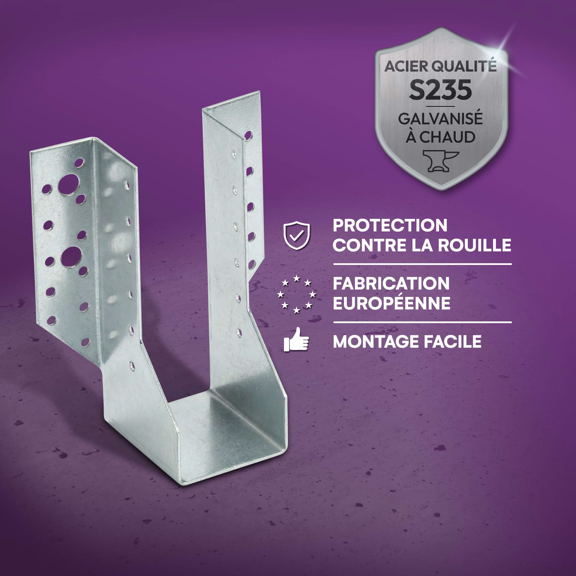 10 Sabots de charpente à ailes extérieures Connecteurs de poutres - Acier galvanisé - Larg 60 x Ht 162 mm - Fabriqué en Europe - 4