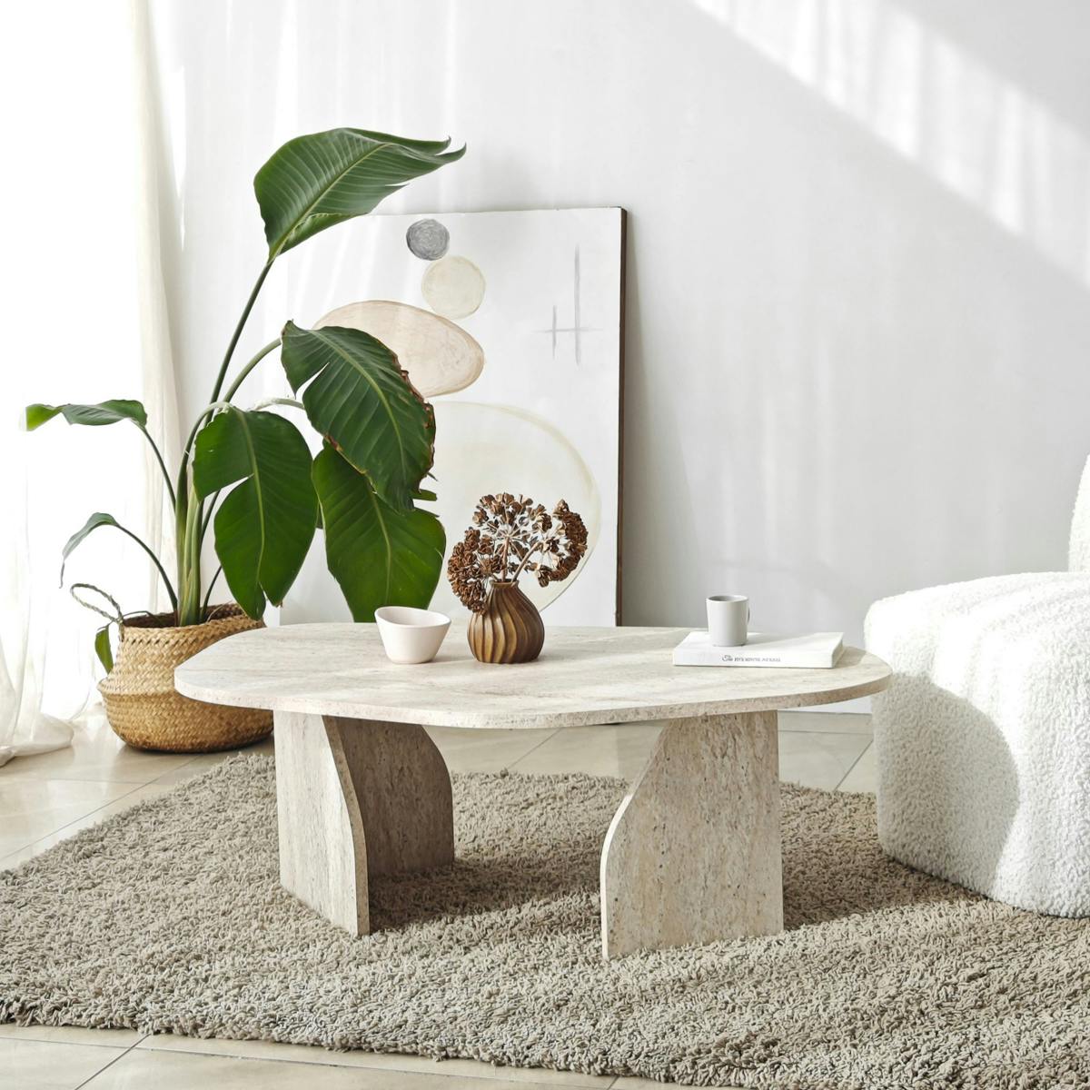 Table basse design effet travertin, forme galet MARFA - 3