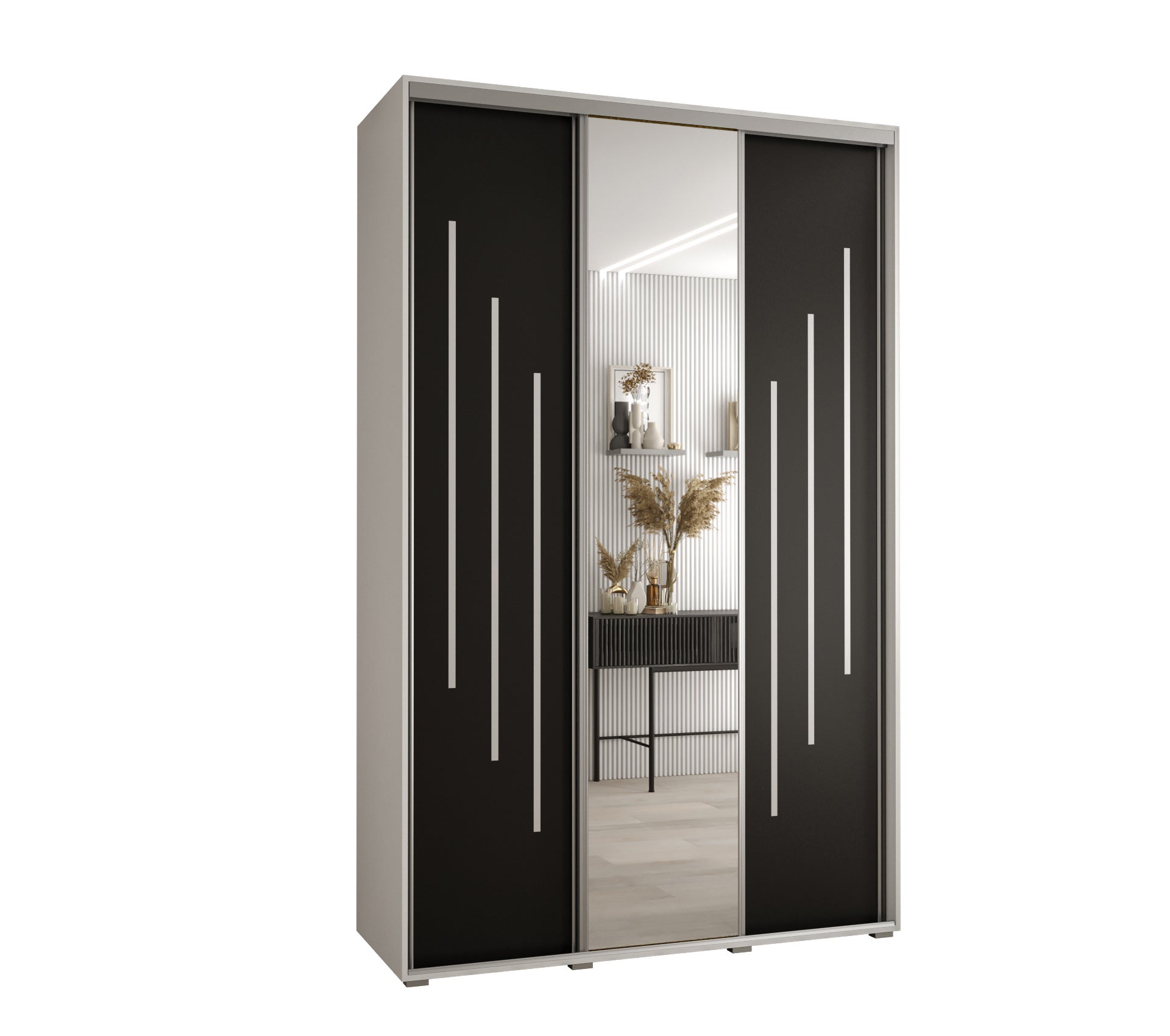 Szafa przesuwna z lustrem wysoka Davos 9 160 x 60 x 235,2 cm biały + czarny + u. srebrny - Abiks Meble