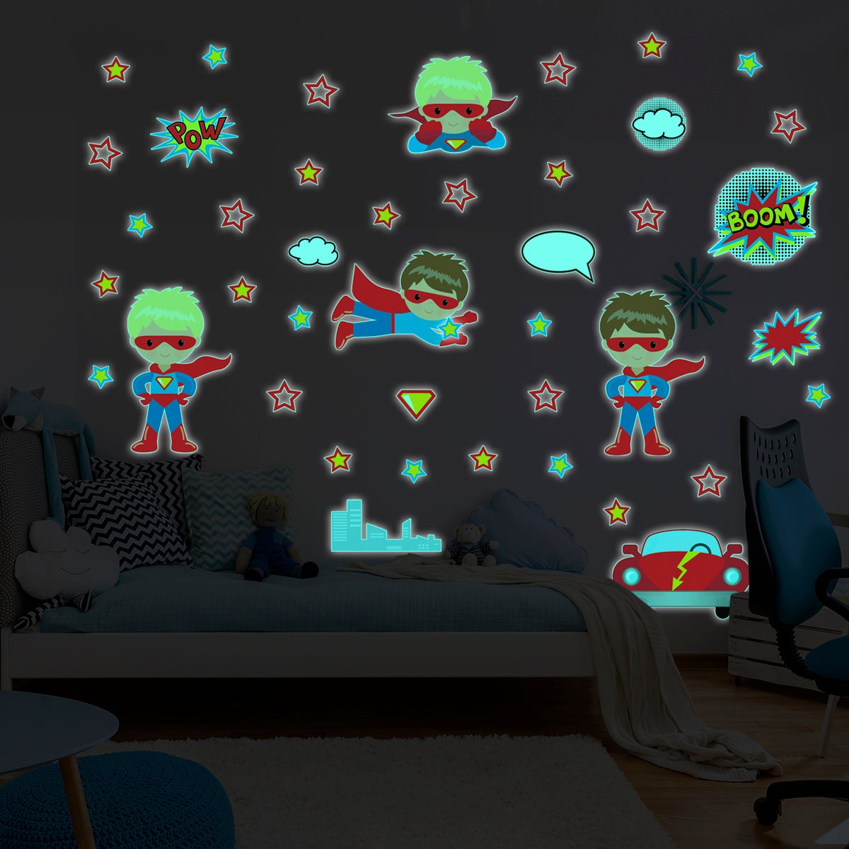Adesivos fosforescente supereroe - Sticker adesivo - adesivi murali - 90x90cm - 5
