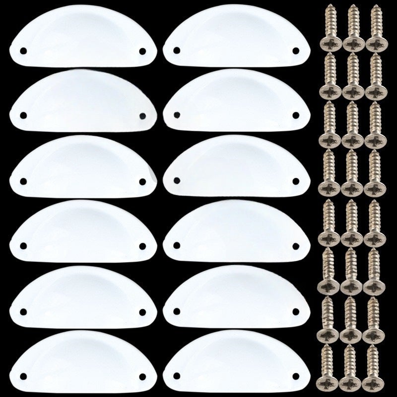 12 uchwytów Shell Cup, uchwyty do szuflad w stylu vintage, klamki do drzwi szafek i gałki, białe