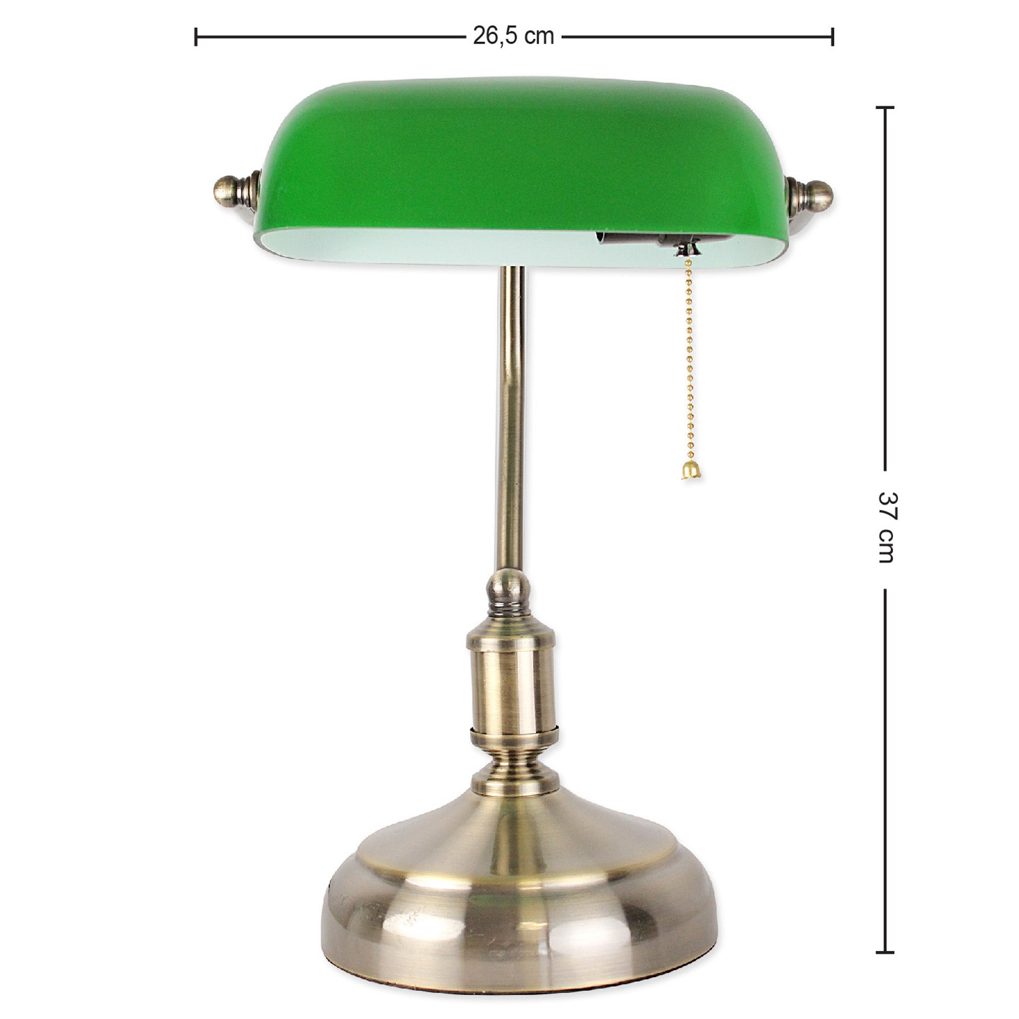FISHTEC - Lampe banquier verte vintage - opaline inclinable - E27 60W - cuivre/laiton - chaînette - 38x26,5 cm - 7
