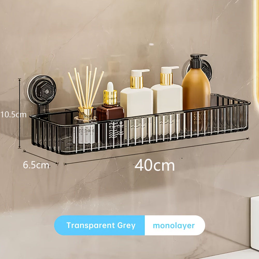 1 x Suporte de banheiro com ventosa, Suporte de armazenamento de parede, Sem perfuração, Adequado para armazenamento de cosméticos de banheiro, Cinza - 2