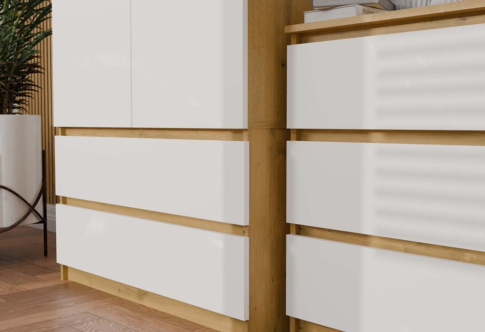 TURIN - Armoire de chambre - Penderie multifonctions - 2 portes + 2 tiroirs - Dressing - artisan et blanc - 4