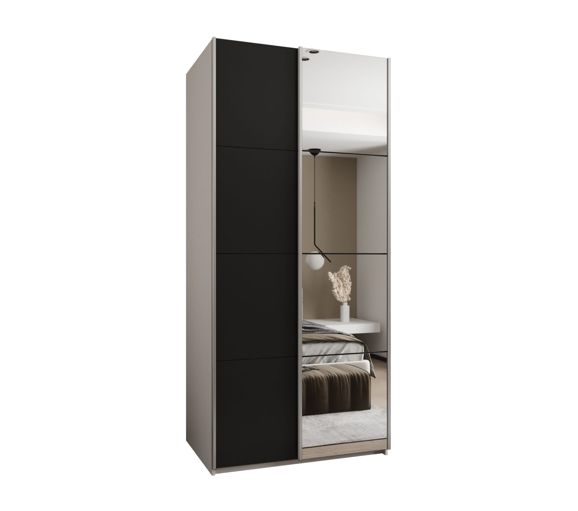 Szafa przesuwna wysoka Lux 3 120 x 64 x 245,5 cm biały + czarny + u. srebrny - Abiks Meble
