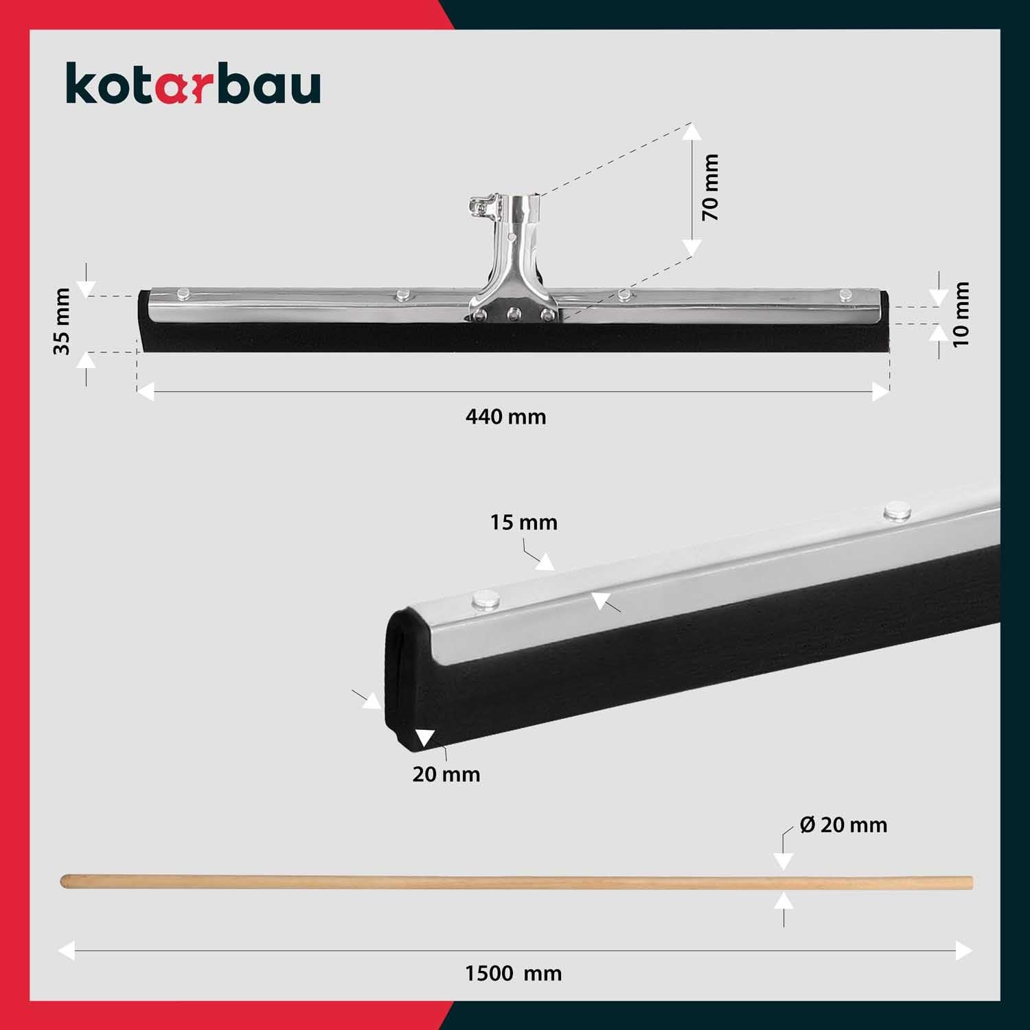 Ściągacz Piankowy - 45 CM - Ściągaczka do Wody - Guma do Ściągania Wody z Podłogi Posadzki - Trzonek Drewniany - 150 CM KOTARBAU - 3