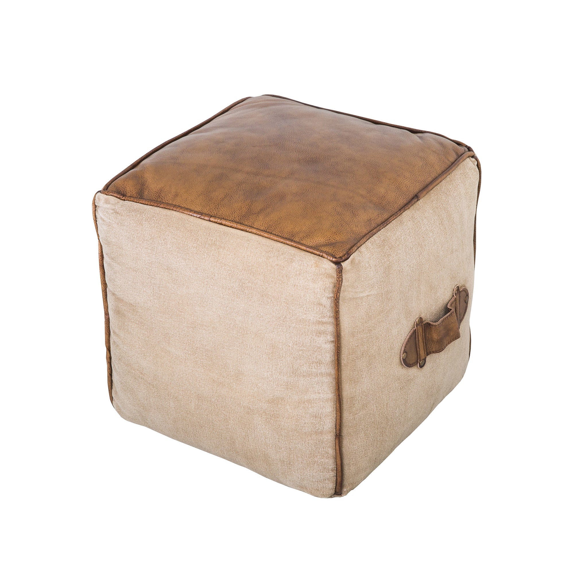 Pouf 40 cm en toile beige et cuir marron | Leroy Merlin