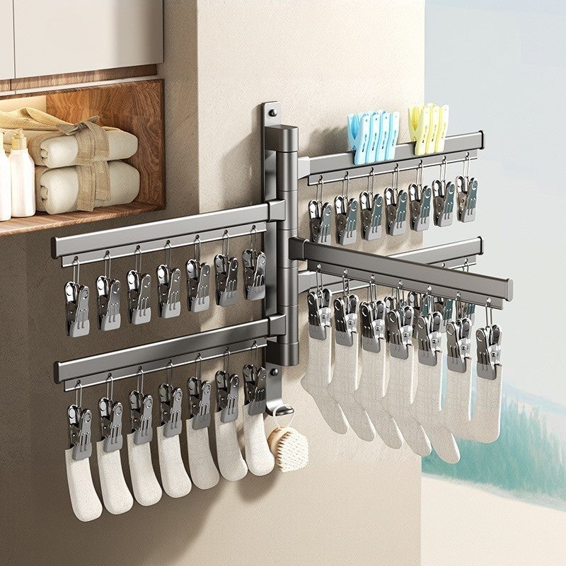 Suszarka do skarpet z klipsami, wielofunkcyjny składany wieszak na bieliznę, obrotowy stojak do suszenia balkonów, pięć prętów, 35 klipsów