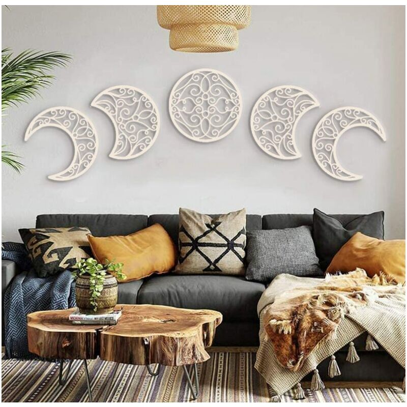 Décoration Murale Décoration Murale Aspect Lune (5 Pièces) Bois Nordique Aspect Lune Design Naturel Chambre Bohème Décoration Murale Maison20cm - 3