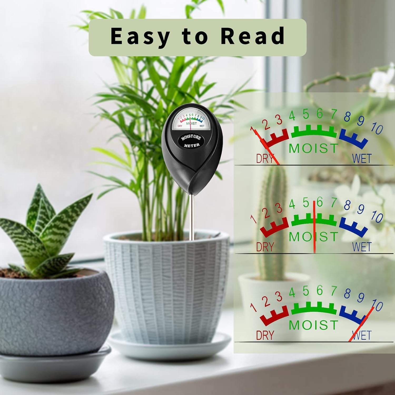 2 Humidimètre de sol, moniteur d'eau des plantes, capteur d'hygromètre de sol pour l'entretien des plantes, idéal pour le jardinage et la pelouse - 3