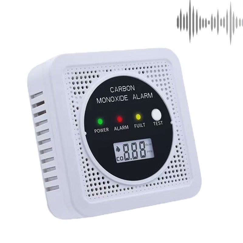 Detektor tlenku węgla, mini detektor dymu z cyfrowym wyświetlaczem LCD i alarmem dźwiękowym 85 dB, 10,5 x 10,5 cm (bez baterii)