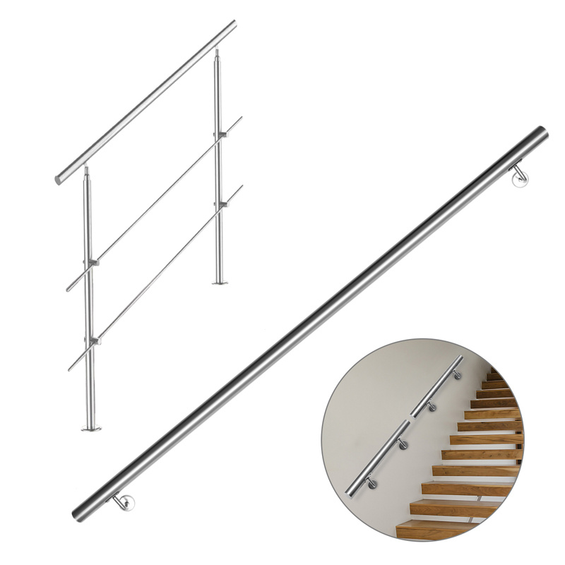 Rampe D'escalier En Acier Inoxydable 304 Pour Intérieur Et Extérieur, 2 Poteaux, Avec Croisillons 3/4 Pour Escaliers, Parapet, Balcon