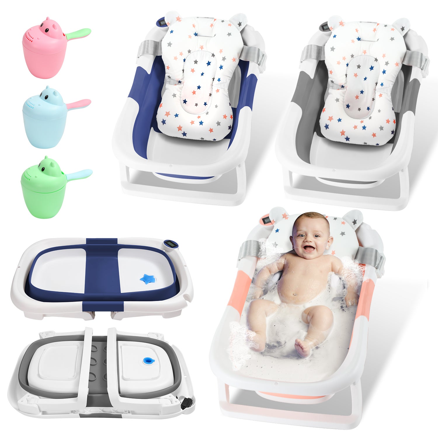 Vaschetta Bagnetto Per Bambini Con Scarico E Termometro | 86 Cm, Design Coniglietti, Pratica E Sicura