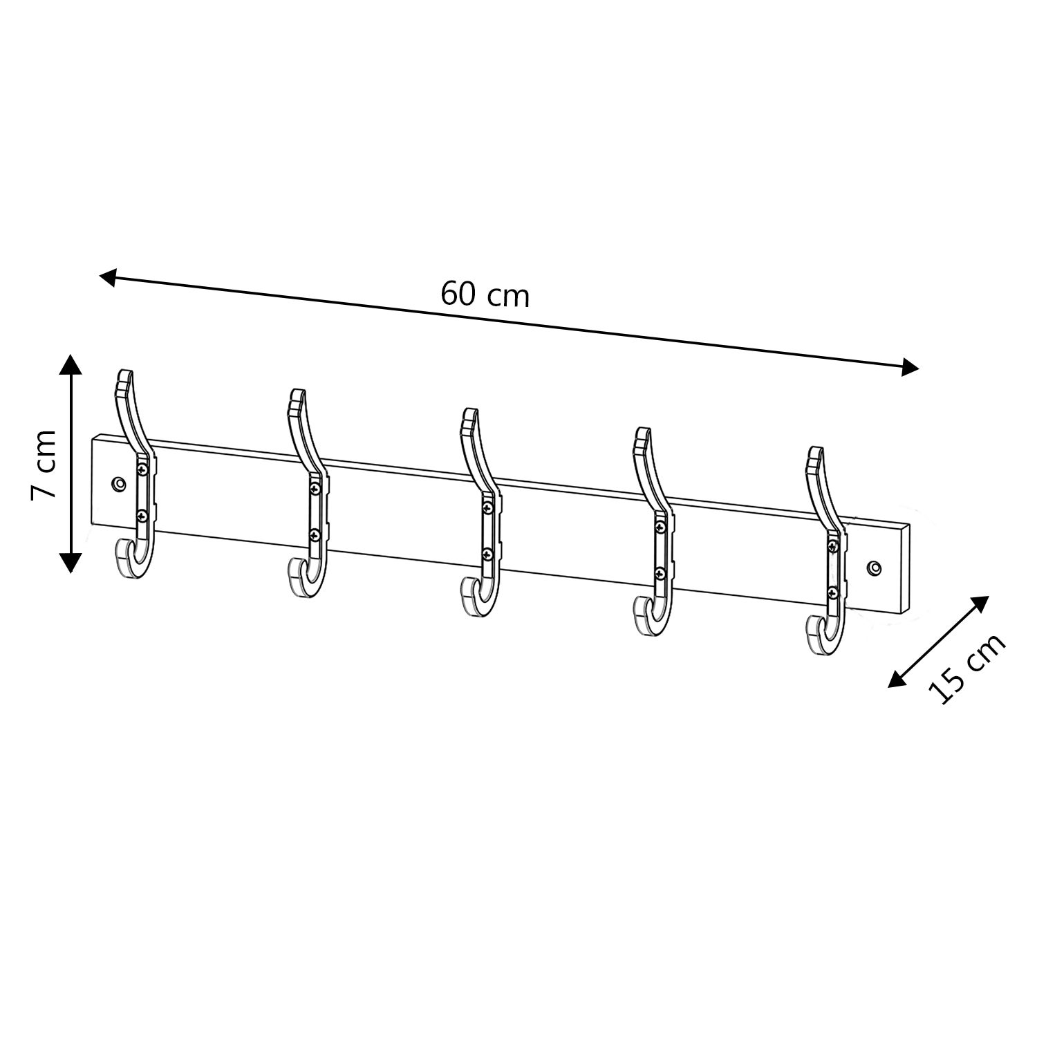 Perchero de Pared Amaia 5 Perchas, Color Roble/Negro - 3