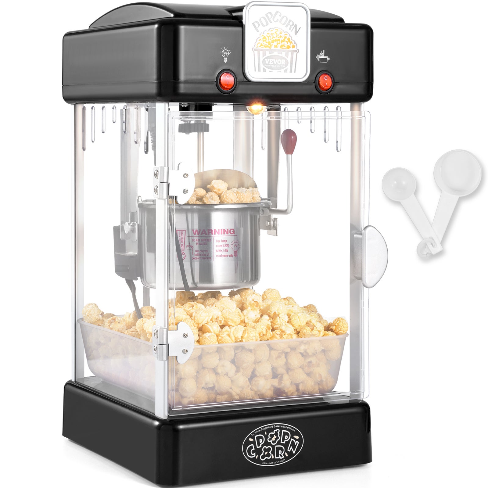Maszyna do Popcornu VEVOR 300 W, Garnek 71 g / 3,8 L, Drzwi PP, 2 Łyżki i Taca, Styl Kino, Czarna