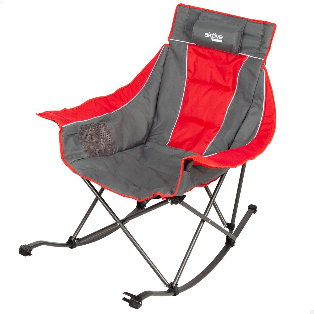 Aktive silla mecedora plegable camping gris y roja c/cojín y bolsillos