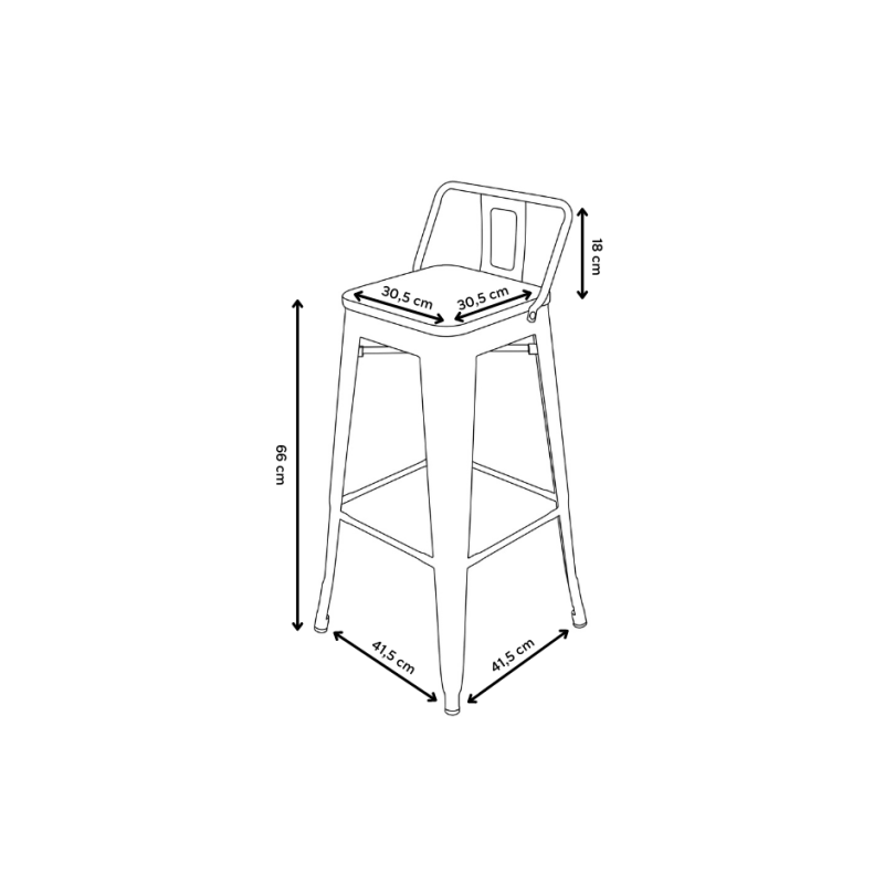 Tabouret de bar en métal noir mat style industriel avec dossier et assise en bois clair - Hauteur 66cm - 7