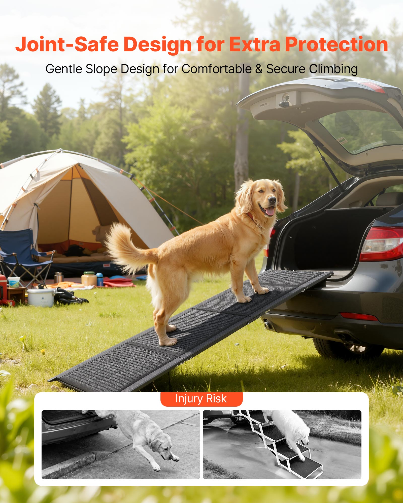 Rampa para perro VEVOR, plástico, 160x43,2 cm, 113 kg, plegable, superficie de fieltro antideslizante, compatible con SUV/camiones, exterior - 6