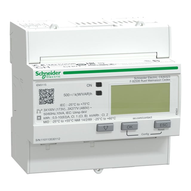 Compteur d'énergie triphasé 63A - multi-tarif - alarme kW - Mbus - MID - Acti9 iEM