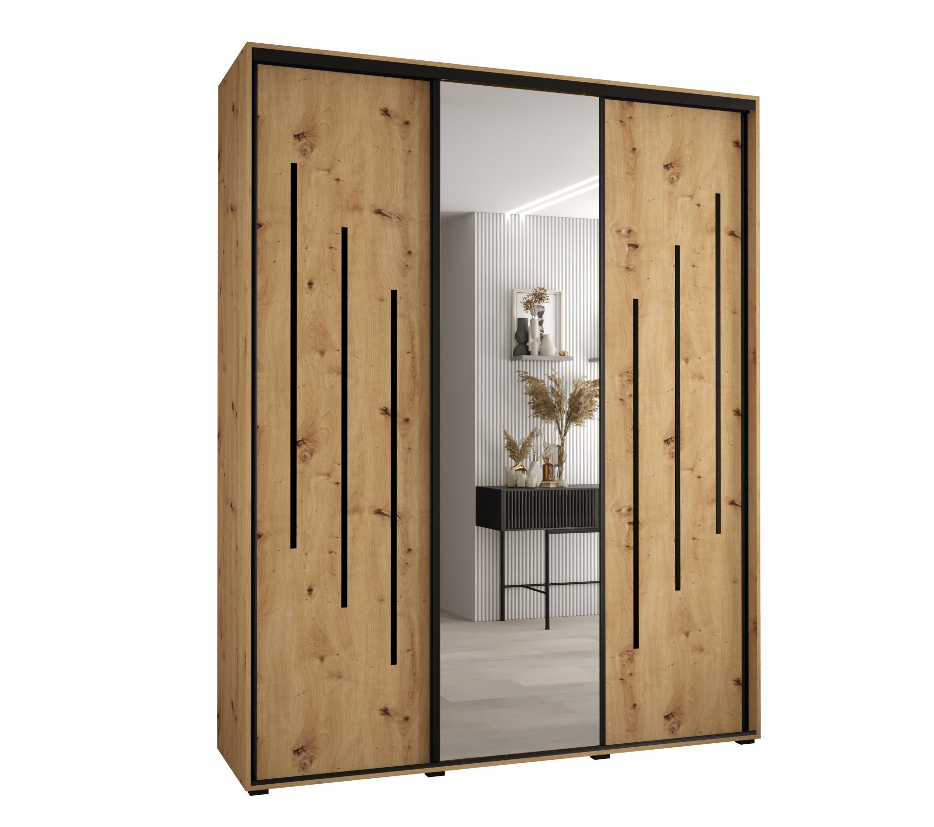 Szafa przesuwna z lustrem wysoka Davos 9 200 x 60 x 235,2 cm artisan + artisan + u. czarny - Abiks Meble
