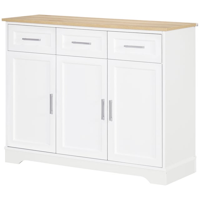 HOMCOM Credenza Moderna in MDF e Truciolato con Ripiano Regolabile, 3 Cassetti e 3 Ante, 101x39x82 cm, Bianco