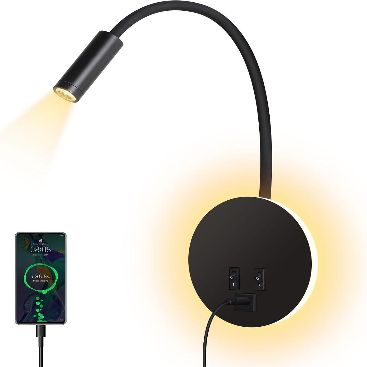 Applique Murale LED Flexible à Col De Cygne - Lumière Blanche - 43,5 Cm - Pour Chambre, Bureau, Couloir