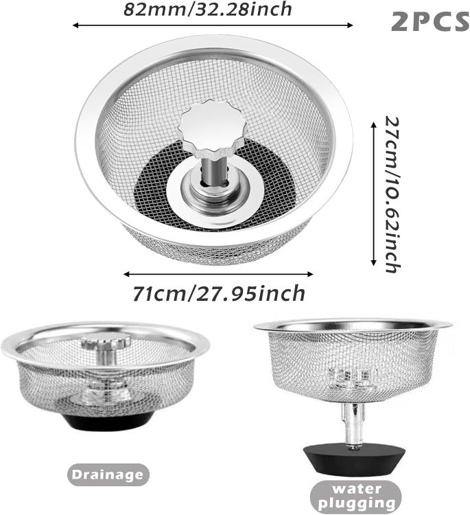 2 Pièces Crépine Évier Acier Inoxydable Anti-Colmatage - Filtre Drain Cuisine Douche Baignoire