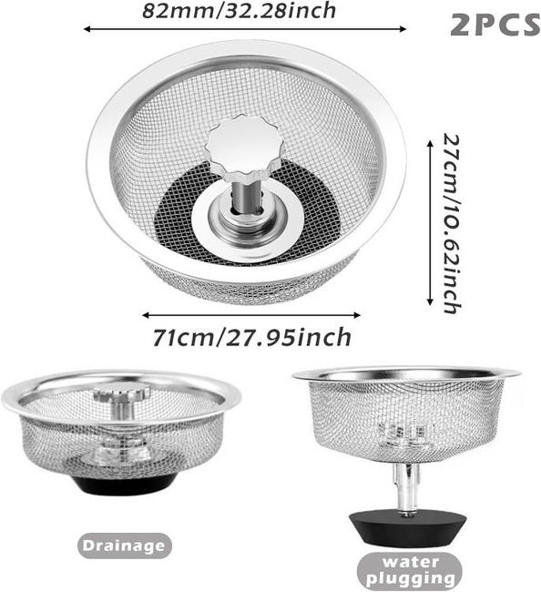 2 Pièces Crépine Évier Acier Inoxydable Anti-Colmatage - Filtre Drain Cuisine Douche Baignoire