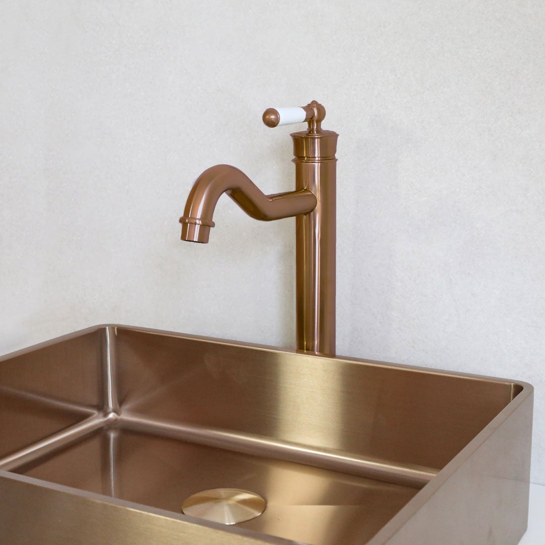 Leeds mitigeur lavabo rétro haut cuivre brossé - 6