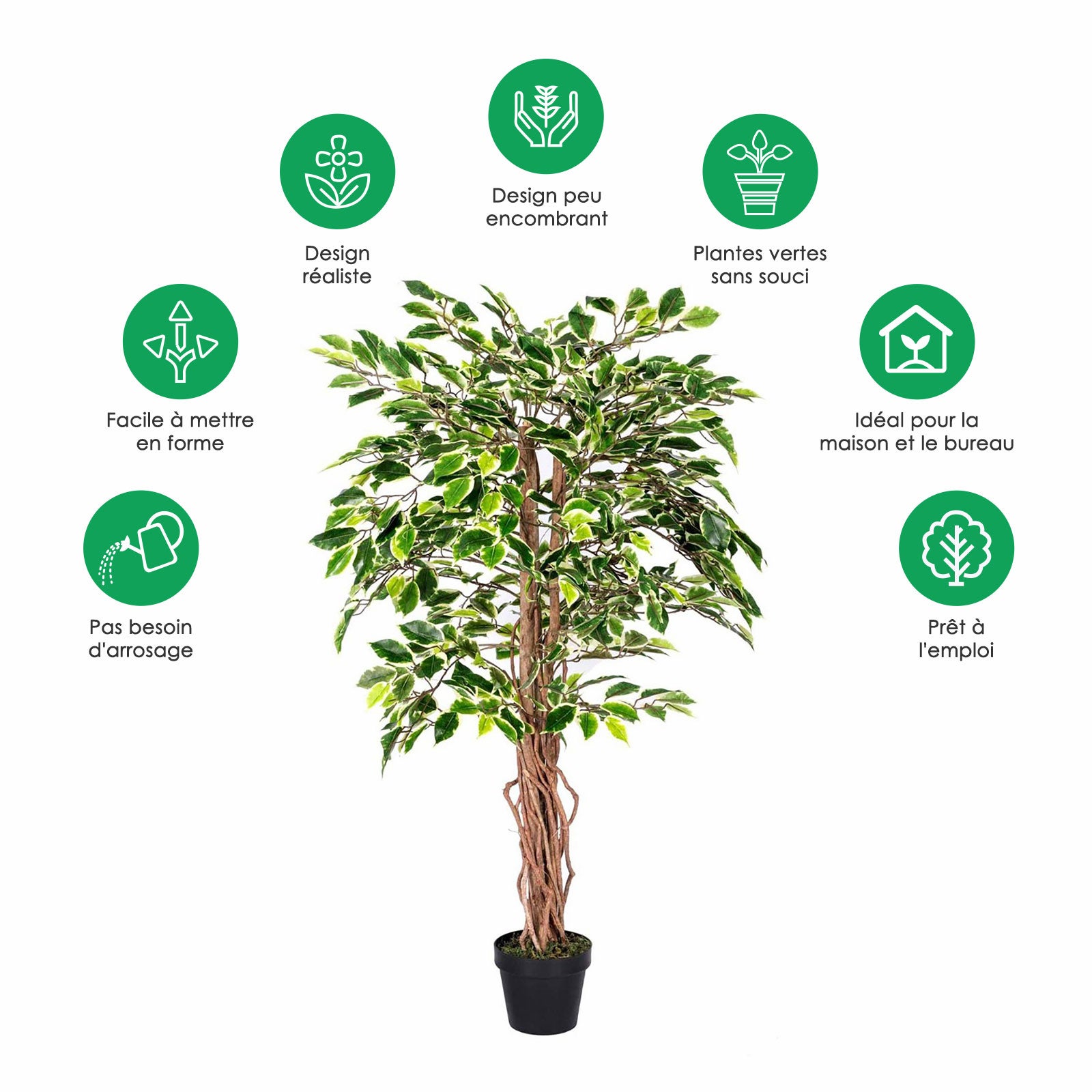 Ficus artificiel en pot - Ficus Benjamina panaché - Homescapes - Arbre artificiel - 122 cm - 5
