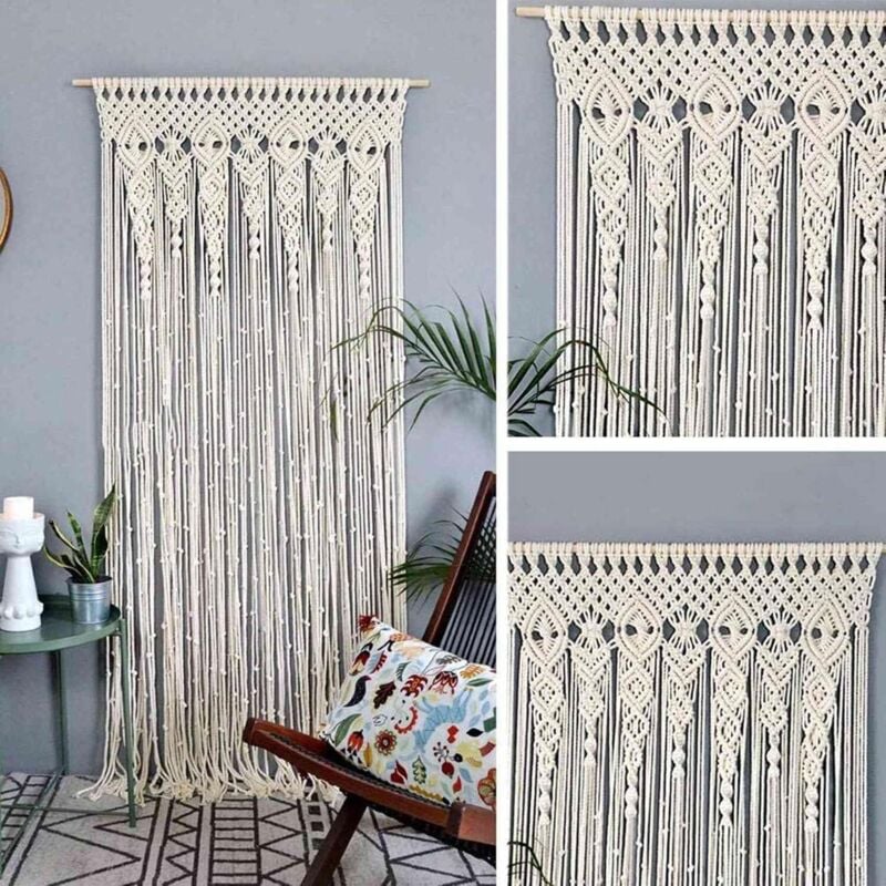 95X200cm Macrame Tapisserie Murale, Tissée en Macramé pour Porte, Séparateur de Pièce, Rideau de Fenêtre, Rideau de Porte, Arrière-Plan de Mariage - 3