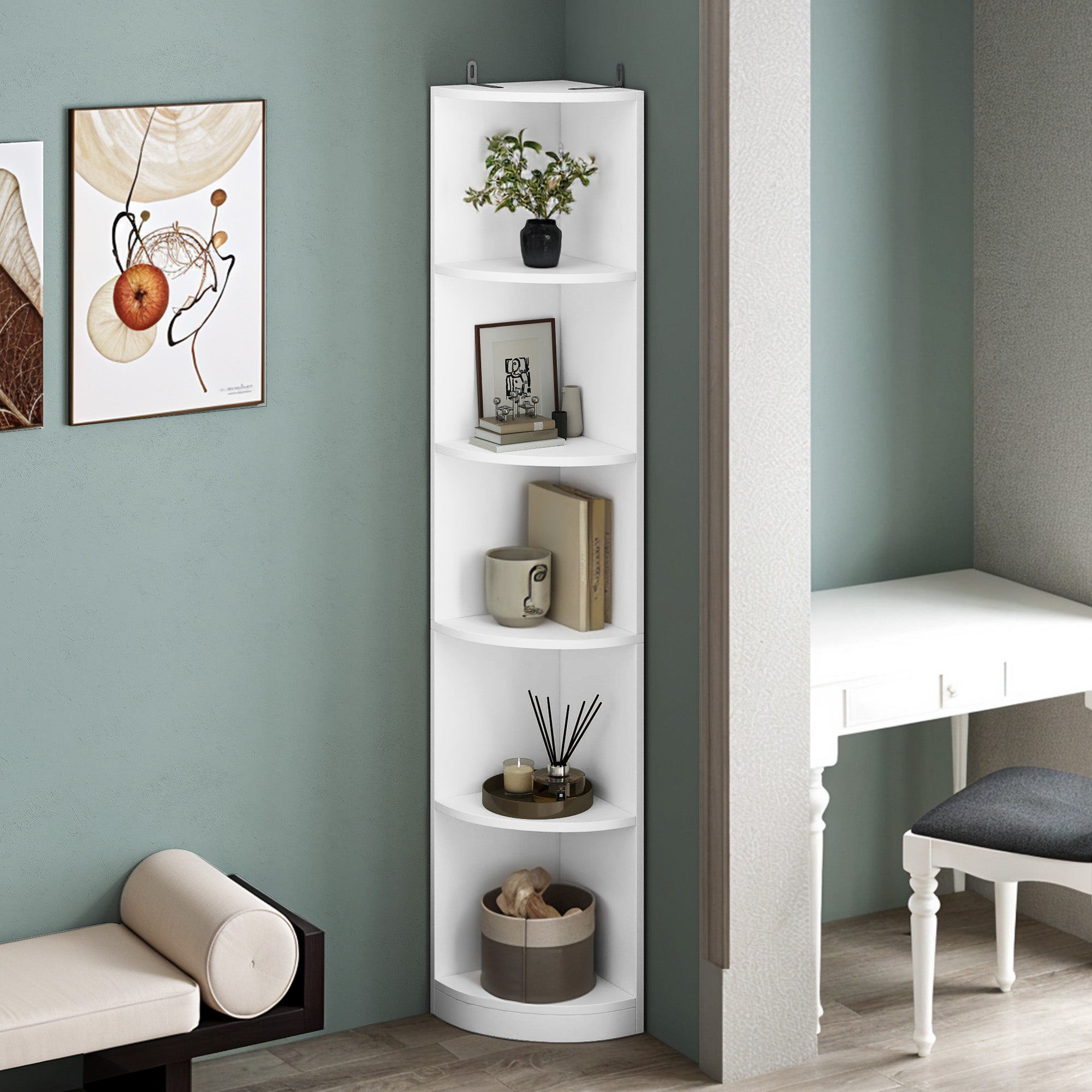 Étagère d'angle YITAHOME à 5 niveaux - Bibliothèque autoportante moderne 30x30x180 cm - Blanc - 2
