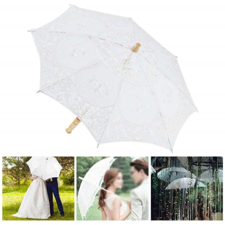 Ombrelle de mariage en dentelle, mini parasol pour mariée. Accessoire idéal pour fête, danse et séance photo.Beige - 4