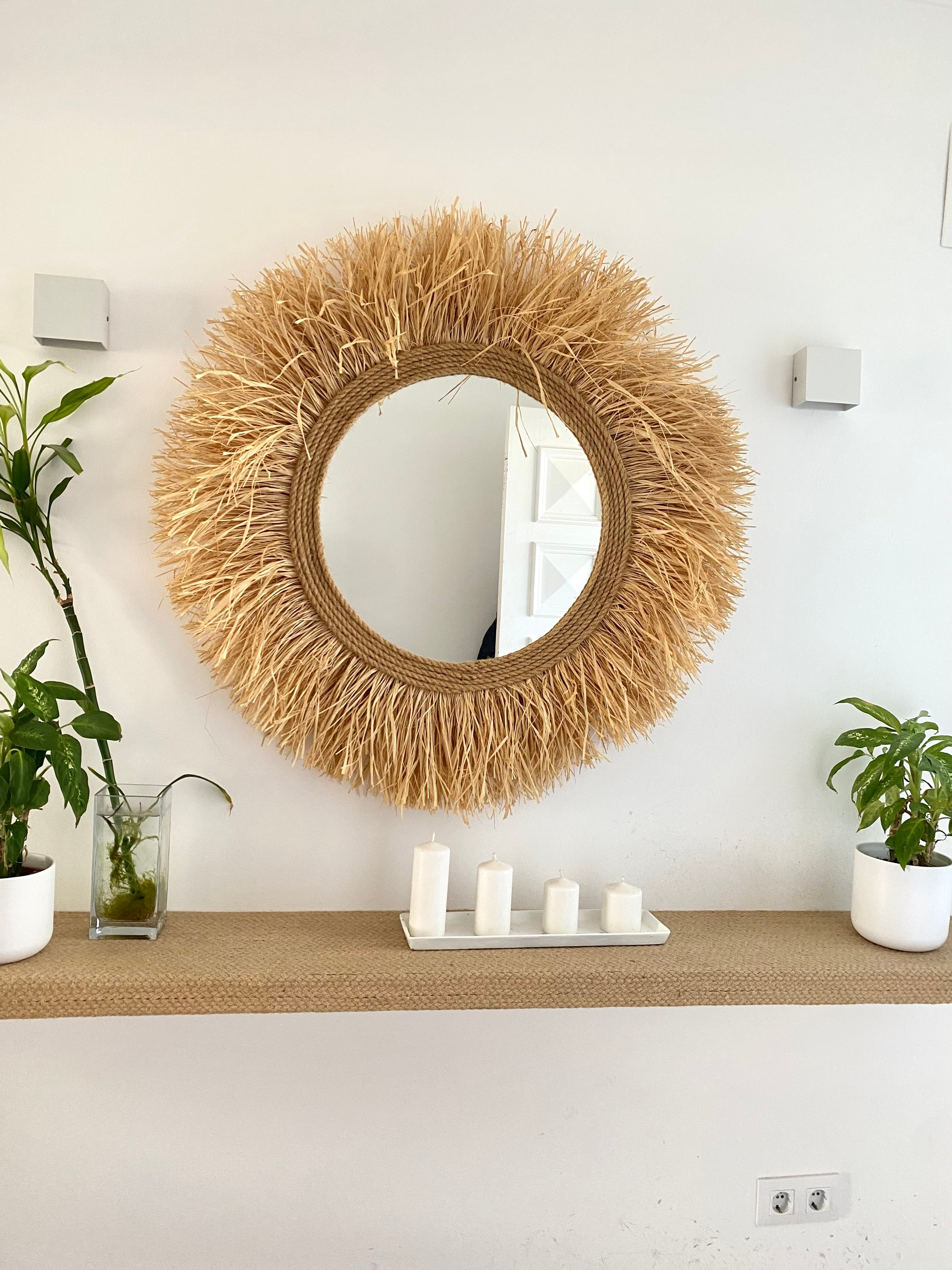 Ozdobne lustro ścienne z rafii i naturalnych włókien – RAFFIA CORD Ø całkowita 80 cm - 7