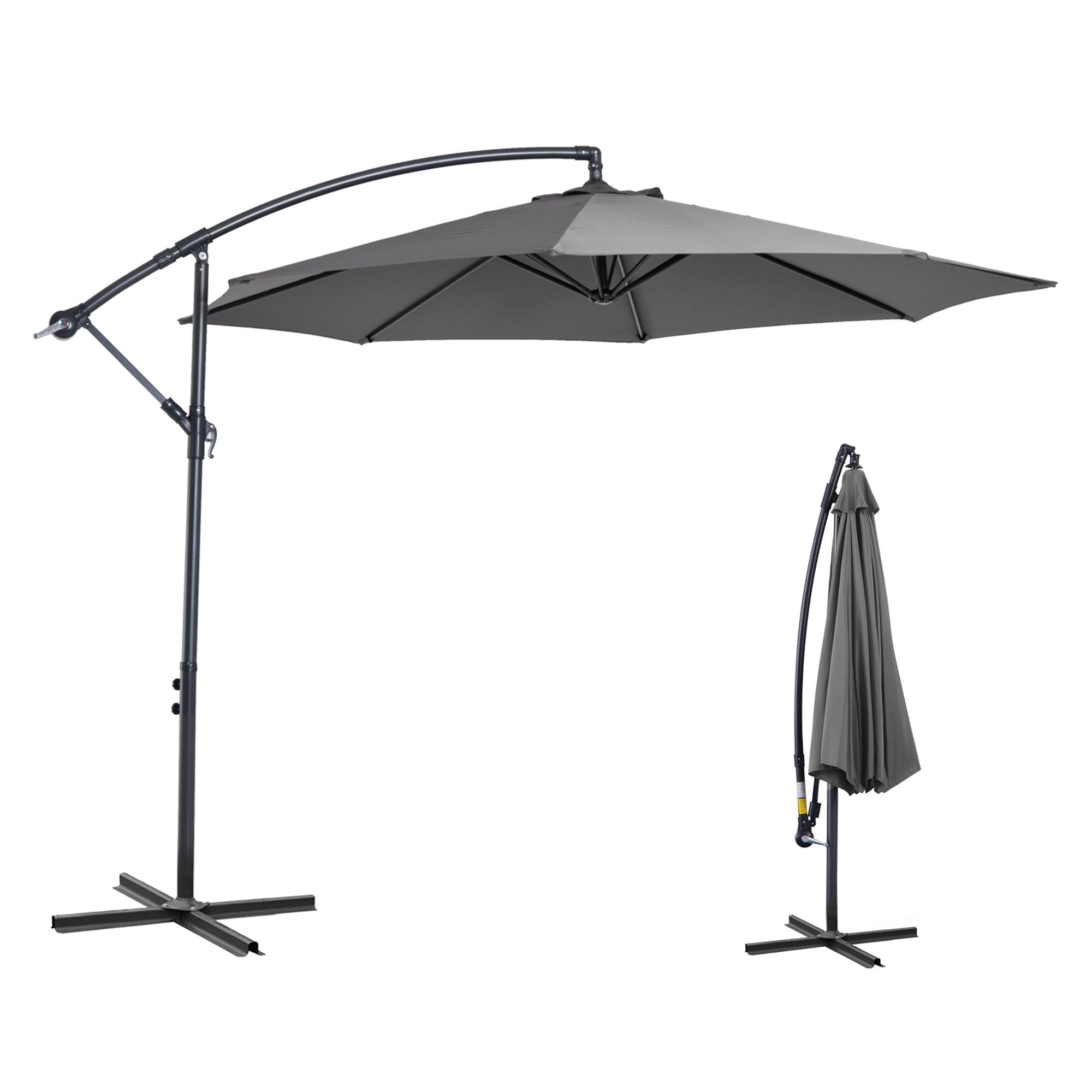 Parasol extérieur 3x2,5 m décalé avec manivelle, structure anti-UV en acier et polyester, gris - 2