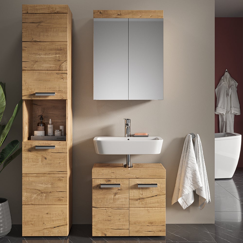 Vicco Armario de baño Luna, Roble Wotan, 37 x 190 cm - 4