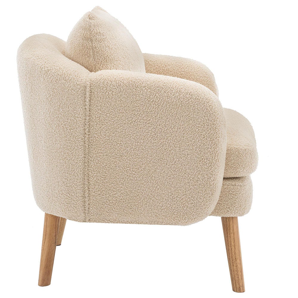Chaise Fauteuil velours avec coussins extra épais fauteuil de détente chaise à pieds en bois massif Beige - 4