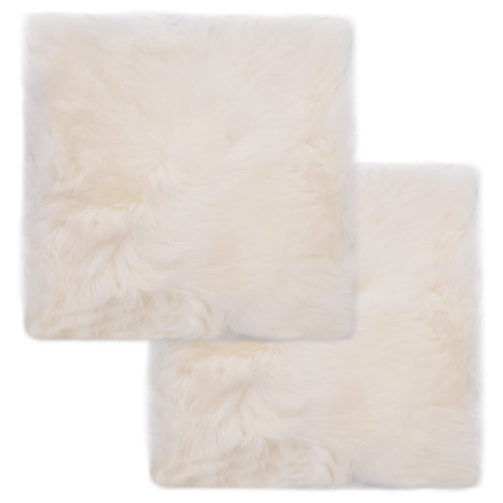 Lot De 2 Coussins De Chaise – Vraie Peau De Mouton – Blanc – 40x40 Cm – Neufs