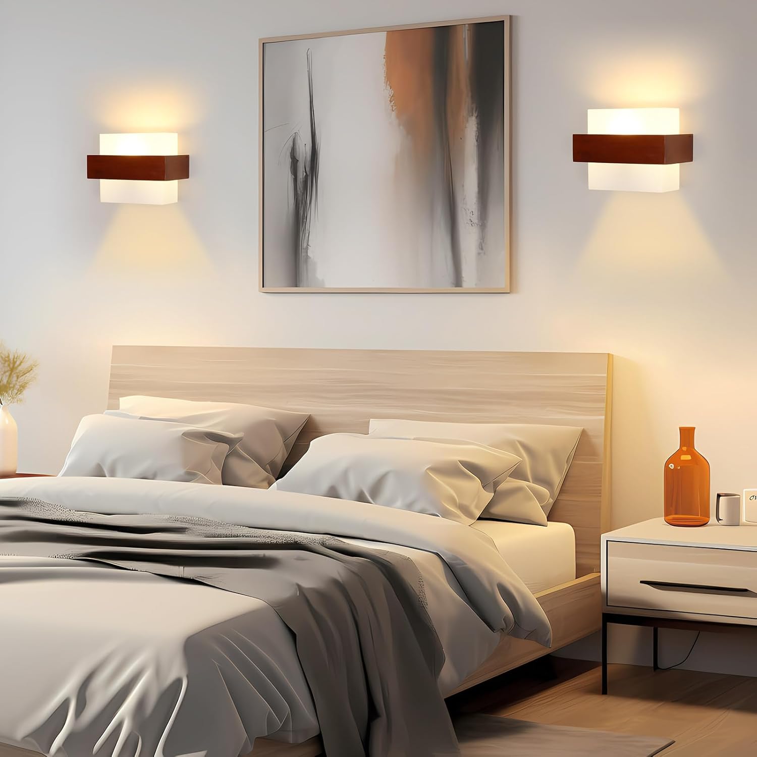 GOECO Applique Murale Intérieure, Moderne E27 Lampe Murale en Bois et Verre, Minimaliste Luminaire Mural Interieur pour Chambre, Salon, Salle à Manger - 3