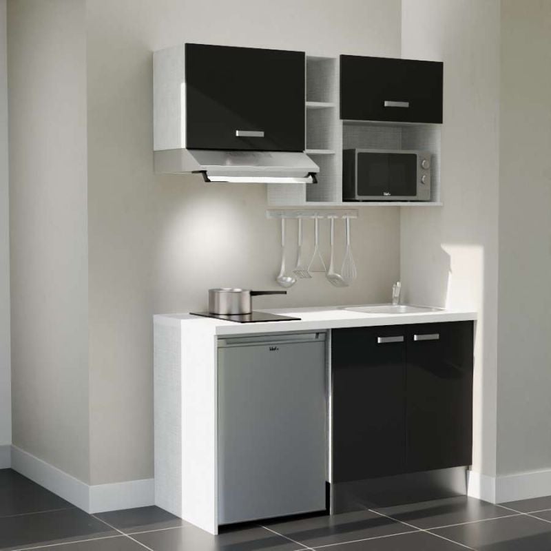 Kitchenette modèle K13 - Façades Noir - Plan de travail Blanc ...