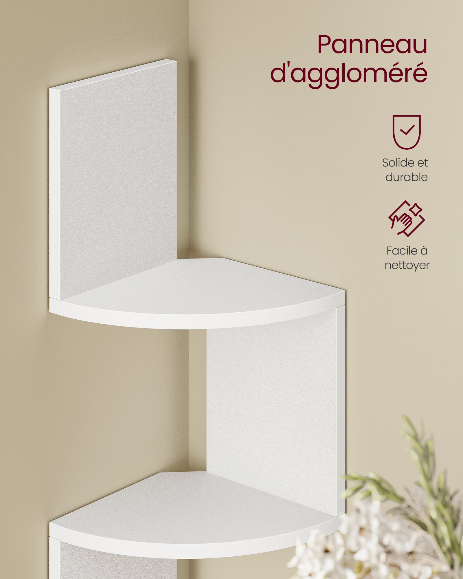 Étagère d’Angle Murale avec Éclairage LED, Bibliothèque Murale à 5 Niveaux, pour Chambre, Salon, Salle de Bain, avec Bouton, Télécommande, Blanc Mat - 6