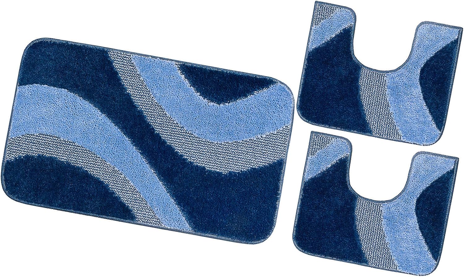 Zestaw 3 Niebieskich Dywaników Shaggy 3D łazienkowych Girowater Miękki Chłonny Antypoślizgowy