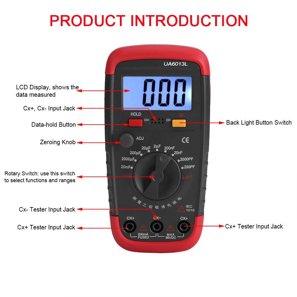 Testeur de condensateur professionnel multimètre de capacité numérique avec rétroéclairage LCD et boîtier de sécurité avec affichage - 4