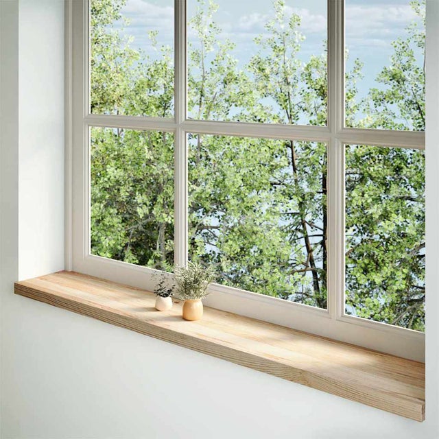 Pack 2 uds Alféizares de ventana | Repisa de ventana madera maciza roble sin tratar CFW46937