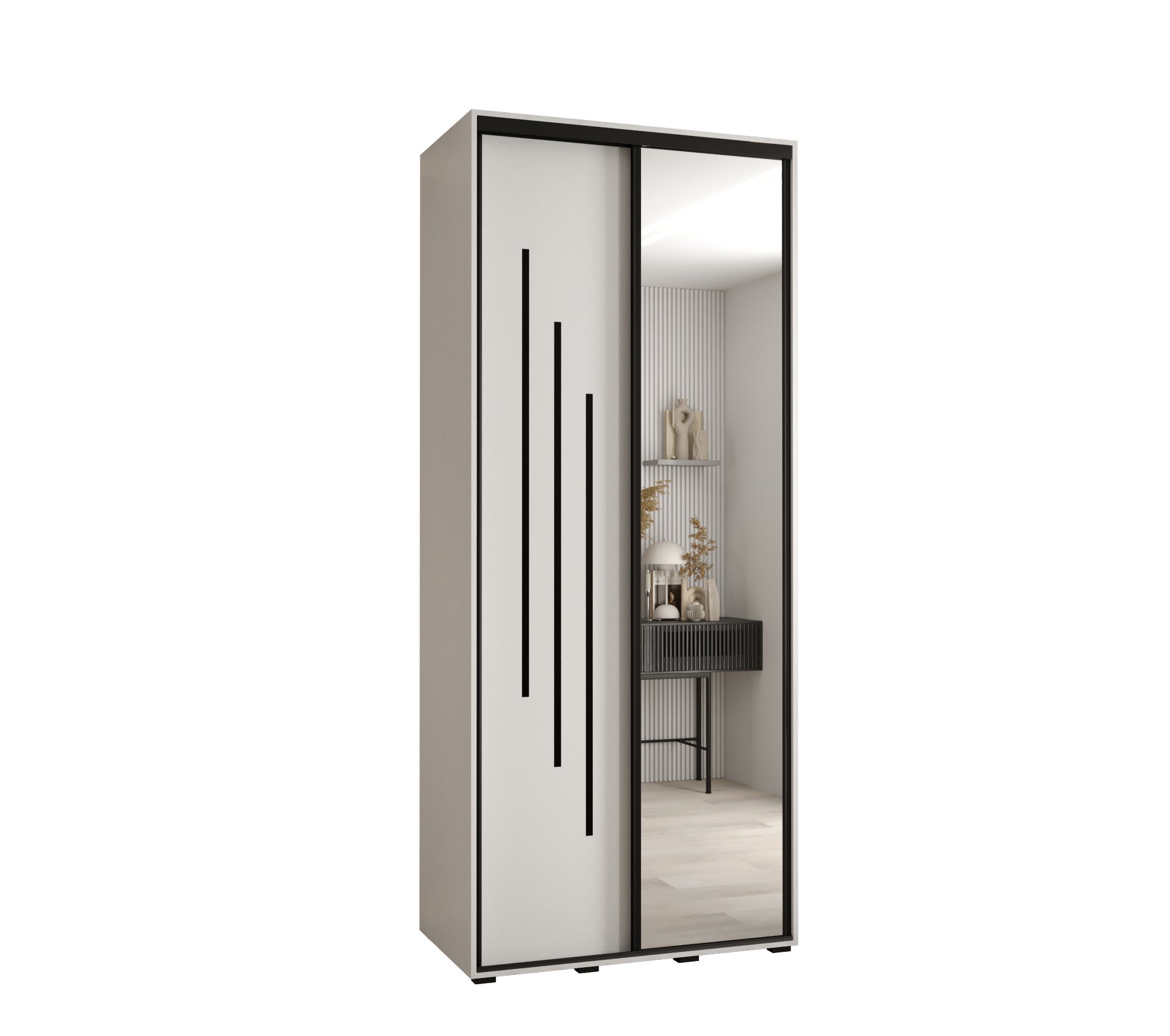 Szafa przesuwna z lustrem wysoka Davos 9 120 x 45 x 235,2 cm biały + biały + u. czarny - Abiks Meble